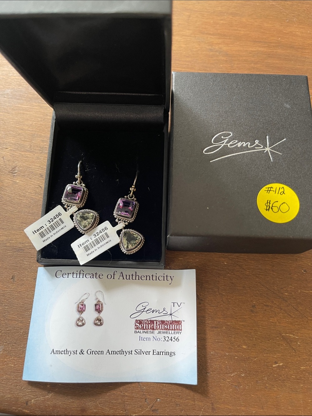 Gems Silver Drop Earrings with Purple and Pale Green Amethyst